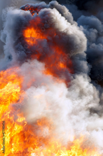 industrial explosion, fire ball and flames 
