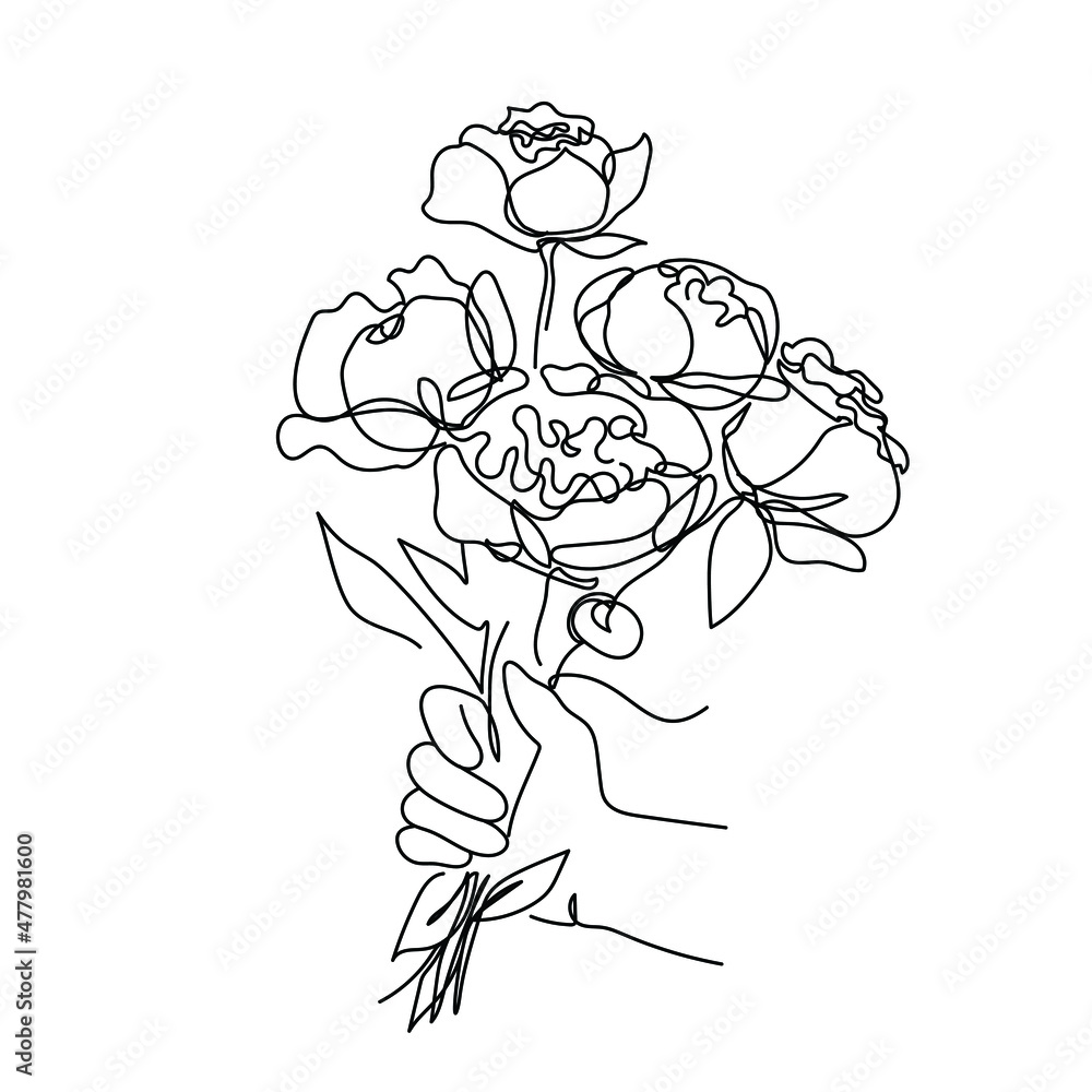 Peony bouquet, vector one line drawing illustration. Set of sketch of flowers. Print design, post card, invitation, wedding, flower shop. Abstract, trendy, minimal, tender. Woman's Day. 8 March Peony bouquet, vector one line drawing illustration. Set of sketch of flowers. Print design, post card, invitation, wedding, flower shop. Abstract, trendy, minimal, tender. Woman's Day. 8 March