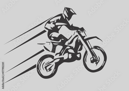 Motocross Jump silhouette Vector isolated on grey background.