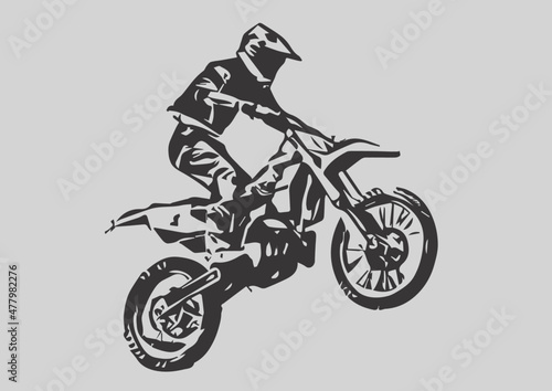 Motocross Jump silhouette Vector isolated on grey background.