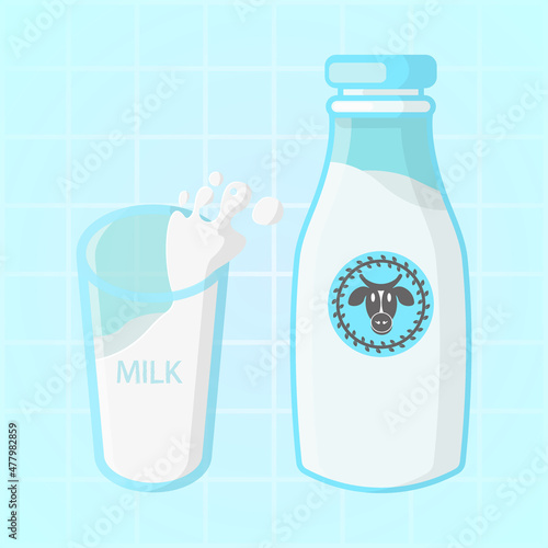 milk in glass bottle vector illustration
