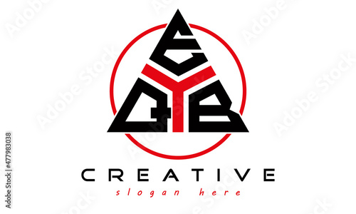 triangle badge with circle QEB letter logo design vector, business logo, icon shape logo, stylish logo template