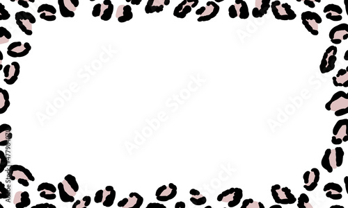 Black and white frame with modern ornament of stylized leopard skin. Squared pattern for poster. Decorative abstract border with animal ornament. Trendy leather skin. Copy space. Vector illustration