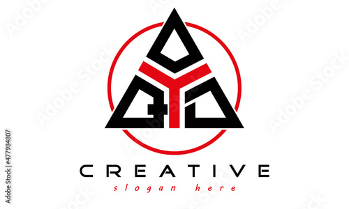 triangle badge with circle QOD letter logo design vector, business logo, icon shape logo, stylish logo template photo