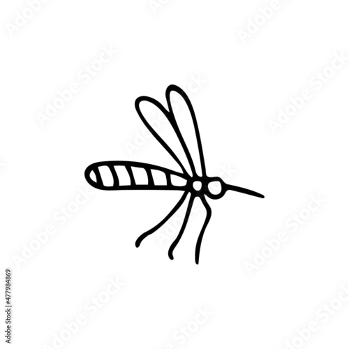 Hand drawn doodle mosquito. Vector insect clipart. Outline.