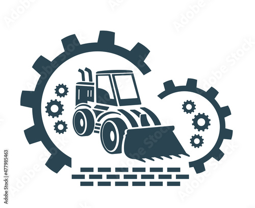 Vector illustration, logo, construction loader icon. Special industrial equipment.