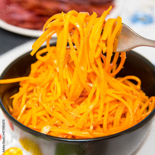 Spicy carrot salad, in Asian style, carrots with carrots