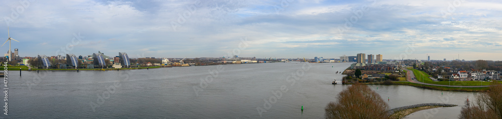 Panoramic view of rivers Nieuwe Maas and Hollandsche IJssel from Brienenoord bridge, Rotterdam Panoramic view of rivers Nieuwe Maas and Hollandsche IJssel from Brienenoord bridge, Rotterdam