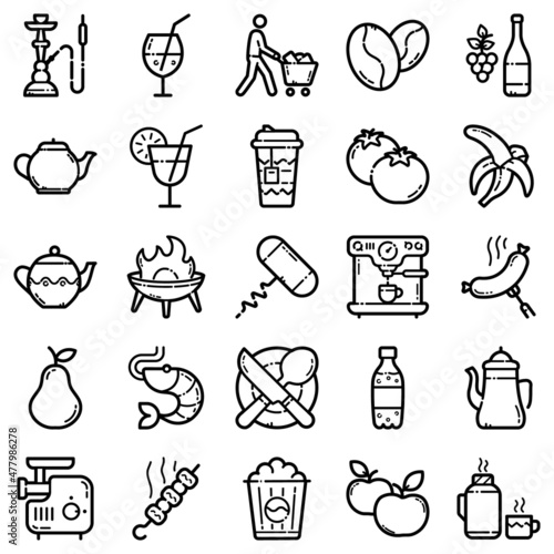 Food Set Flat Icon Set Isolated On White Background