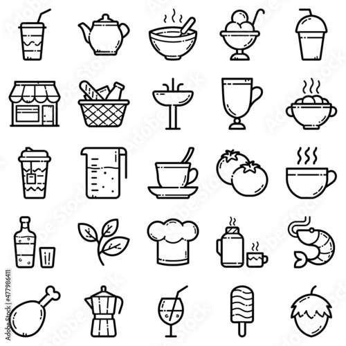 Food Set Flat Icon Set Isolated On White Background