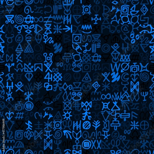 Alternative of digital blue matrix and computer code symbols seamless pattern