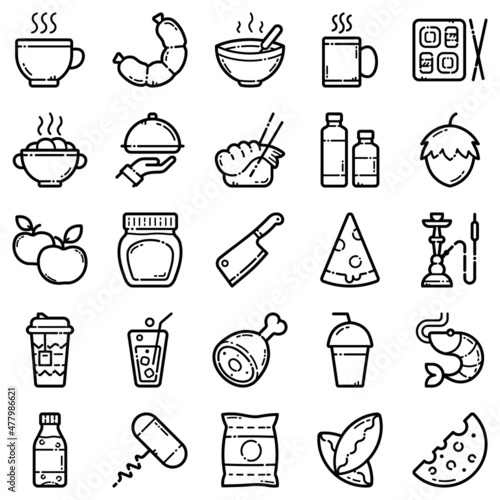 Food Set Flat Icon Set Isolated On White Background