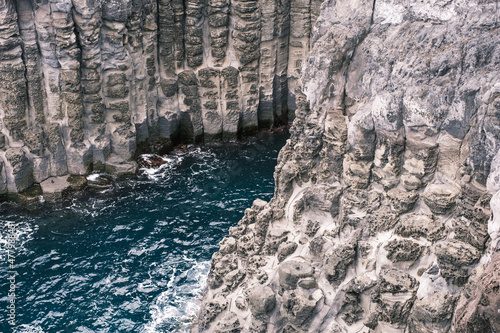 Rocky bay and blue sea close-up on jeju island.