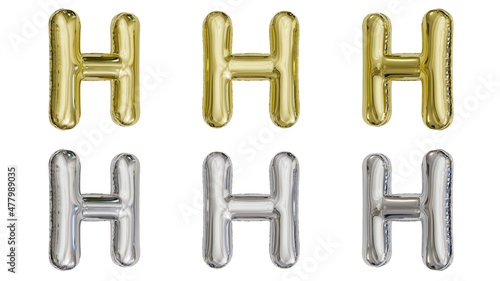 Fotografie aluminum foil inflated balloon alphabet letter H gold and silver different angle