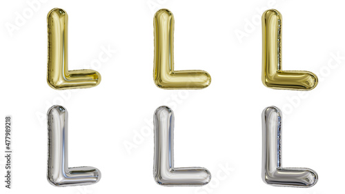 aluminum foil inflated balloon alphabet letter L gold and silver different angles