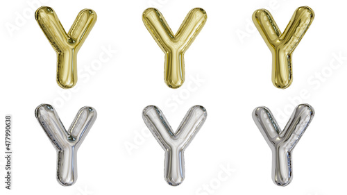 aluminum foil inflated balloon alphabet letter Y gold and silver different angles