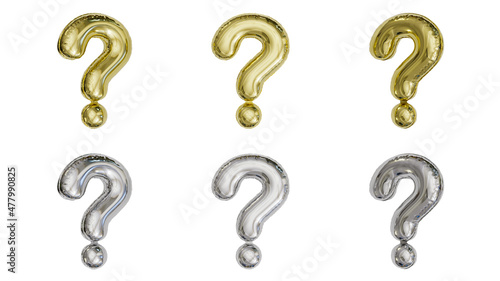 aluminum foil inflated balloon alphabet interrogation point gold and silver different angles