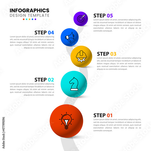 Infographic template with icons and 5 options or steps. Road