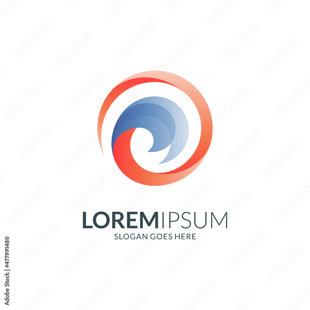 simple wave logo in circle shape with blue and orange gradient colors
