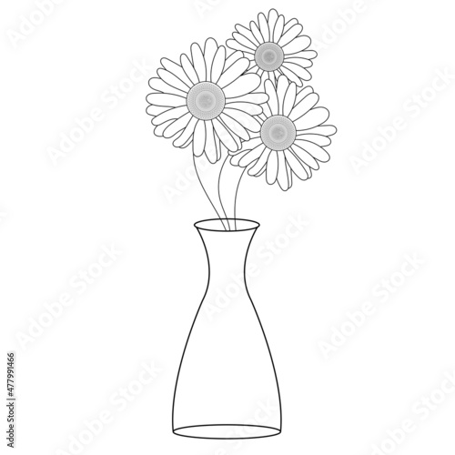 Flowers vector and Line Arts. Flowers in vase for coloring page. Vector illustration.