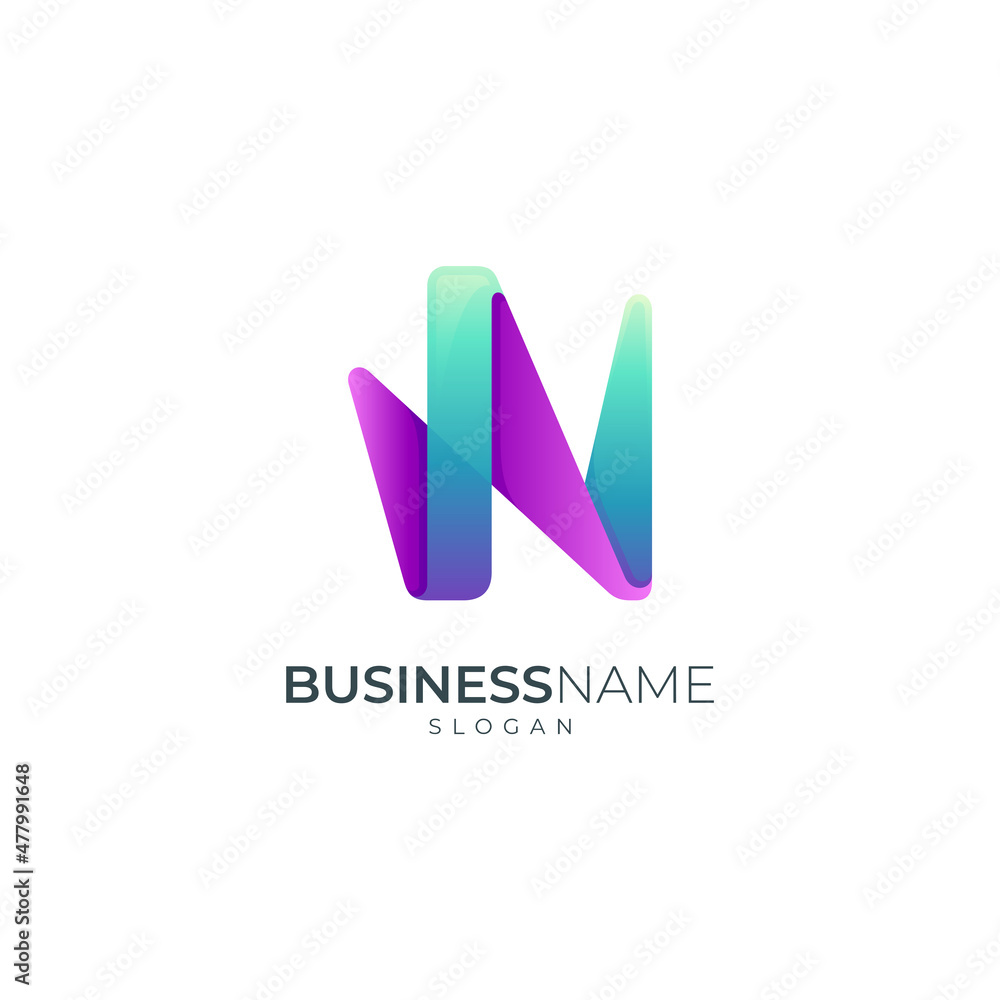 simple letter N logo, N initial logo in gradient green and purple colors simple letter N logo, N initial logo in gradient green and purple colors