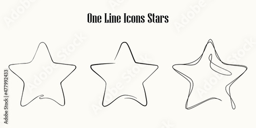 Continuous line drawing icon set of star. Minimalist elegant illustrations made of one line for web design, books, posters and postcards