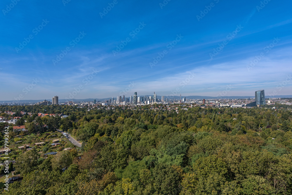 View of the Frankfurt skyline from the Goetheturm viewpoint, Hesse, Germany