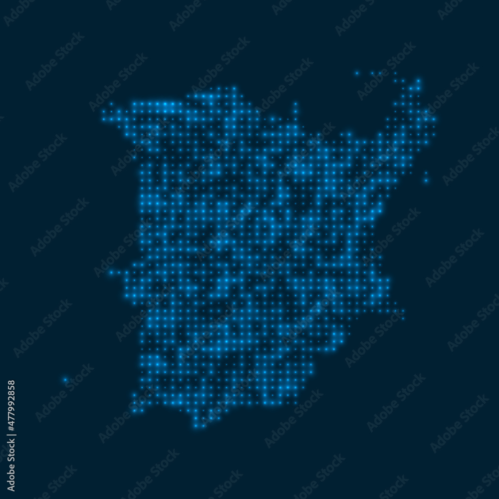 Ko Samui dotted glowing map. Shape of the island with blue bright bulbs. Vector illustration.