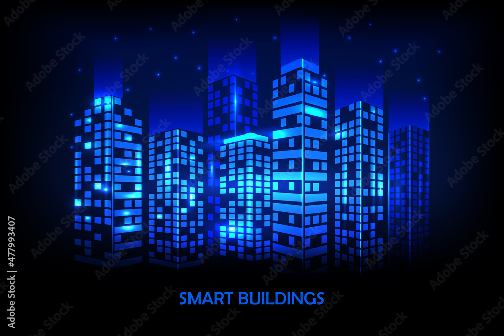 Smart buildings for your design, banner and website. Vector template of the landing page.