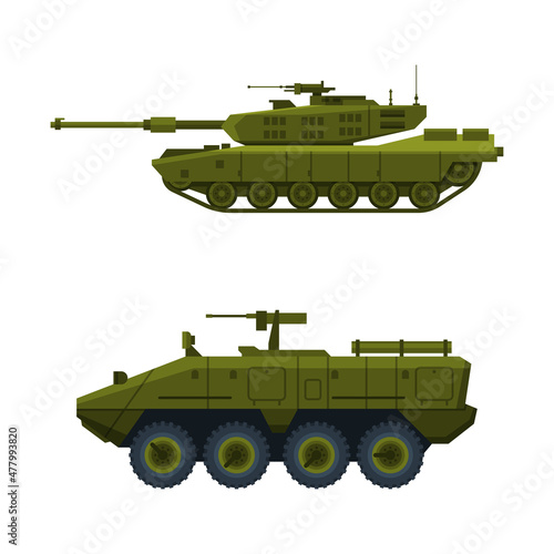 Tank as Armored Fighting Vehicle and Military Transport Equipment Vector Set
