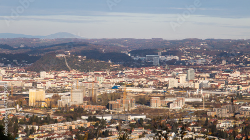 Aerial view over the city of Graz in Austria with the new quarter Reininghaus in the foreground