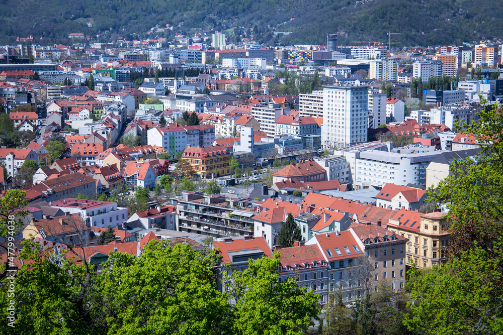 Aerial view over the city of Graz in Austria 