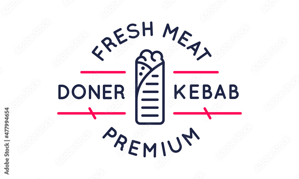 Doner kebab logo, icon. Lined kebab icon designed for related food establishments. Vector illustration