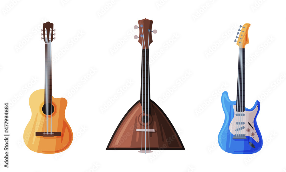 Fototapeta premium Balalaika and Guitar as String Musical Instrument Vector Set