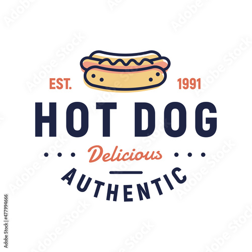 Hot dog logo, icon.  Hot dog icon designed for related street food establishments. Vector illustration