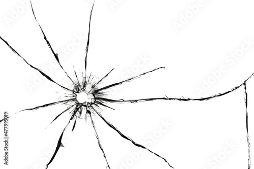 Broken window  background of cracked glass. Abstract texture on white background