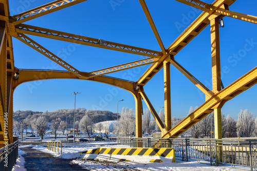 Bridge in Gdańsk, in the background Gradowa Mountain, Poland photo