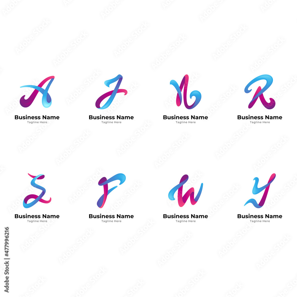 Fototapeta premium initial letter logo set, letter logo collection consists of A, J, N, R, S, F, W, Y