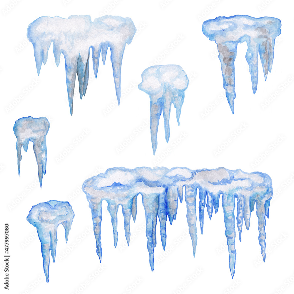 Hand drawn watercolor icicles