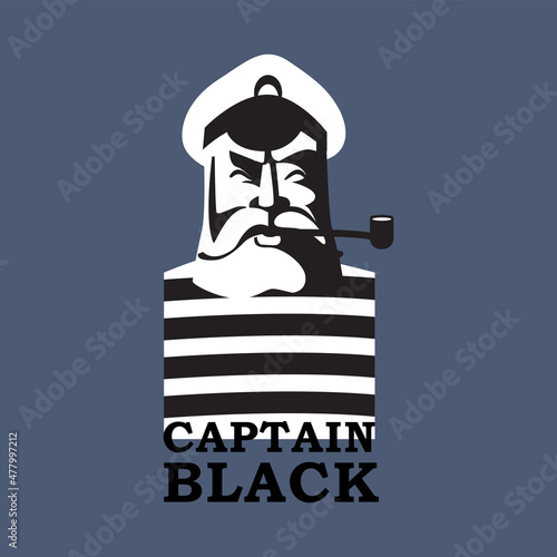 The head of a sailor, a captain with a smoking pipe. Logo, sign, icon. Vector illustration.
