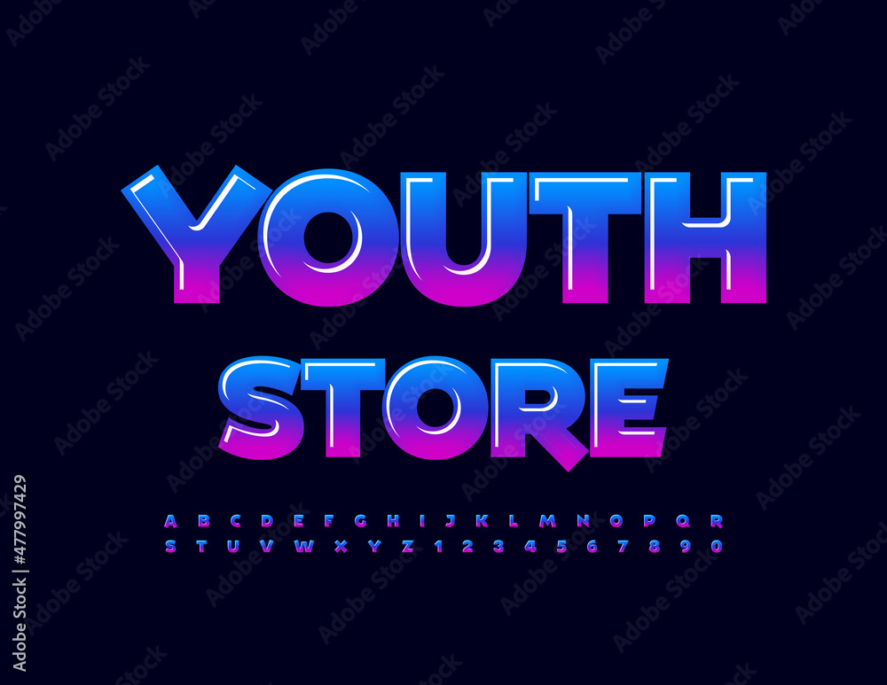 Fototapeta premium Vector stylish logo Youth Store. Creative Alphabet Letters and Numbers set. Gradient color Font