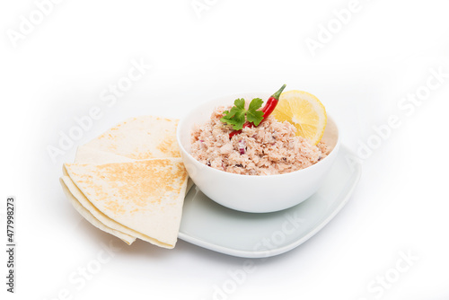 Mas huni, traditional Maldivian breakfast on a white background photo