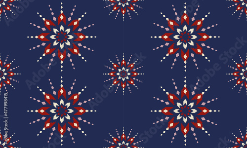 Ethnic abstract ikat art. Seamless pattern in tribal, folk embroidery, and Mexican style. Aztec geometric art ornament print.Design for carpet, wallpaper, clothing, wrapping, fabric, cover, textile

