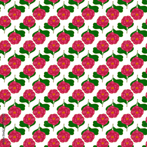 Camellia flower on the white background Seamless Pattern Design