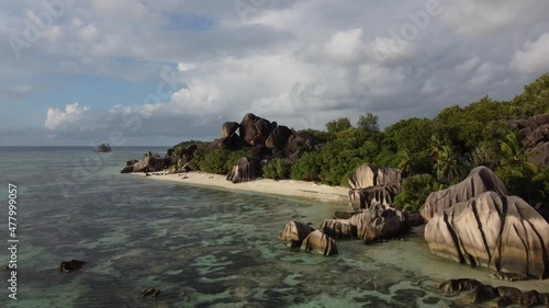 most beautiful beach in the world, Anse Source d´Argent, La Digue, Seychelles, Drone photo