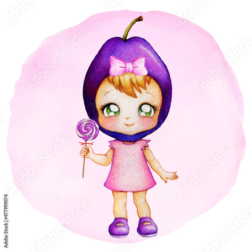 watercolor hand drawn baby doll illustration