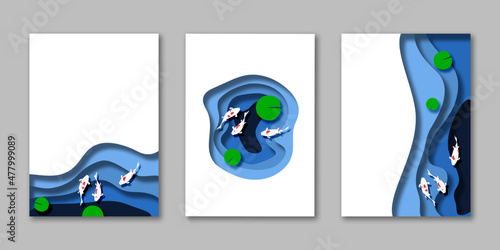 Vector backgrounds, pond with carp fishes