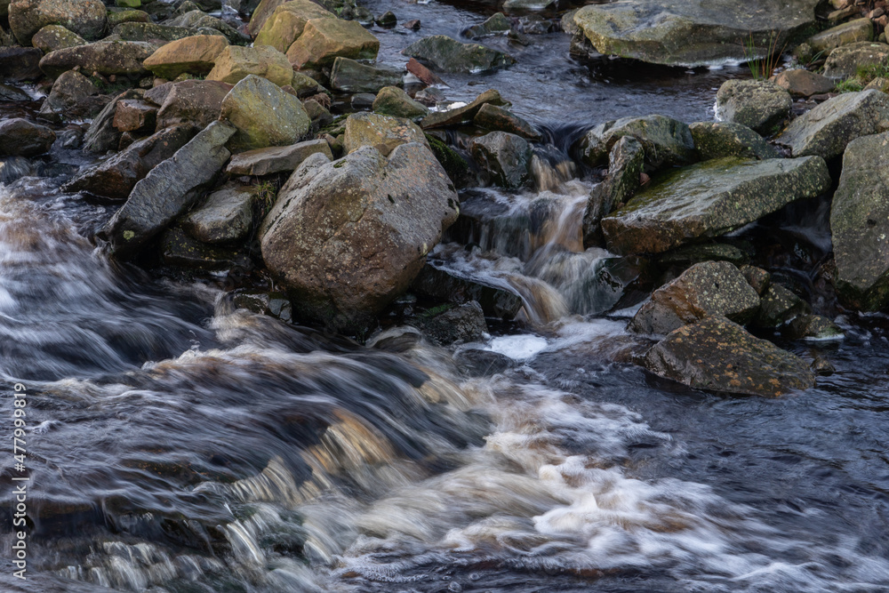water flowing of rocks in an upland stream, Northumberland, UK water flowing of rocks in an upland stream, Northumberland, UK