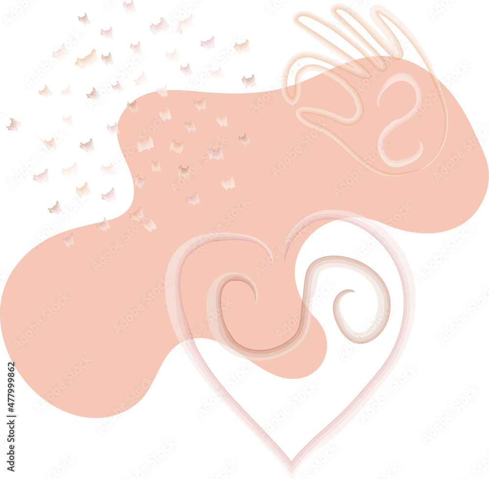 Boho abstract vector illustration with heart, hand, blob, dots