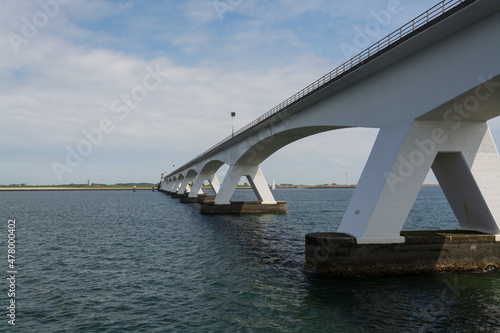 View on longest bridge in the Netherlands  Zealand bridge spans Eastern Scheldt estuary  connects islands of Schouwen-Duiveland and Noord-Beveland in province of Zeeland.